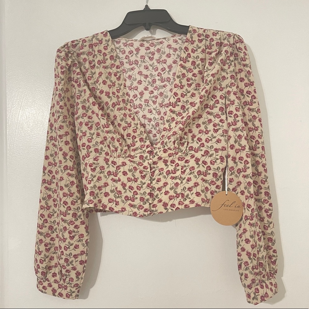 Flower Cropped Blouse Top